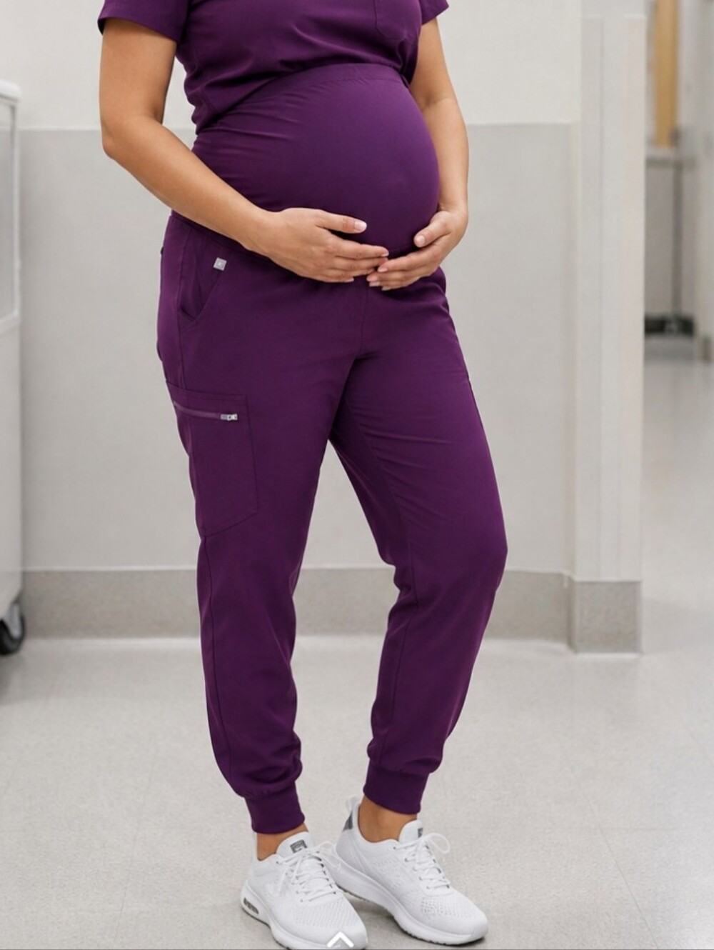 Figs Zamora Maternity Jogger Pants Deep Purple Women's Stretch Comfort L.